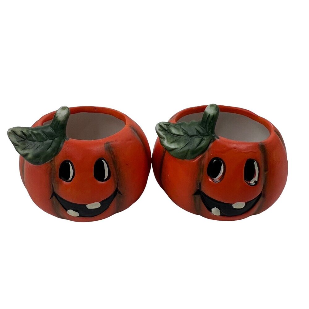 2 Vintage Schmid Jacko & Friends Halloween Jack O Lantern Pumpkin Candles 1988